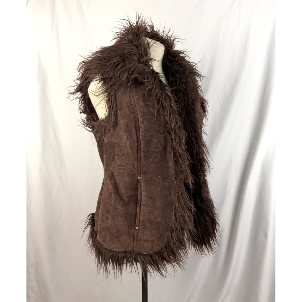 A.M.I Brown Leather Fur‎ Vest Women's Large Shearling Trim Western